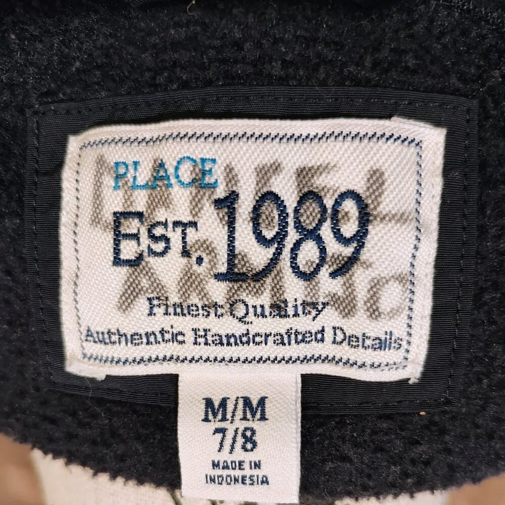 Children's Place Est. 1989, Black Fleece Zip Up Jacket, Size 7/8, Used